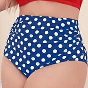 In’Voland Navy Polka Dot High Waisted Bikini Bottoms Tummy Control Women’s 16W